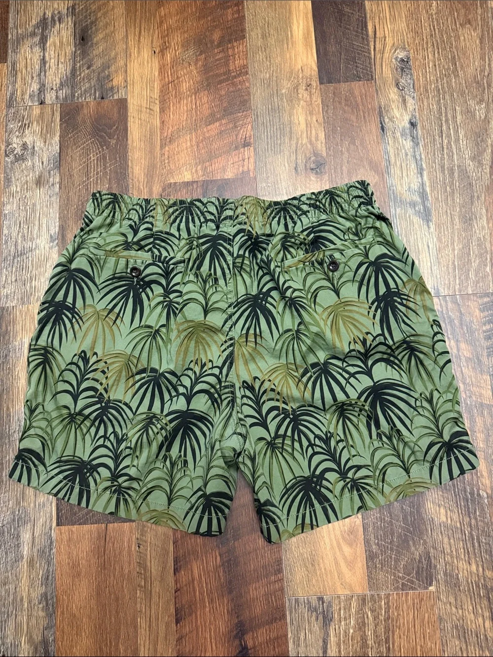 J.Crew Factory Palm Print Pull-On Shorts Large Olive Green Stretch Cotton